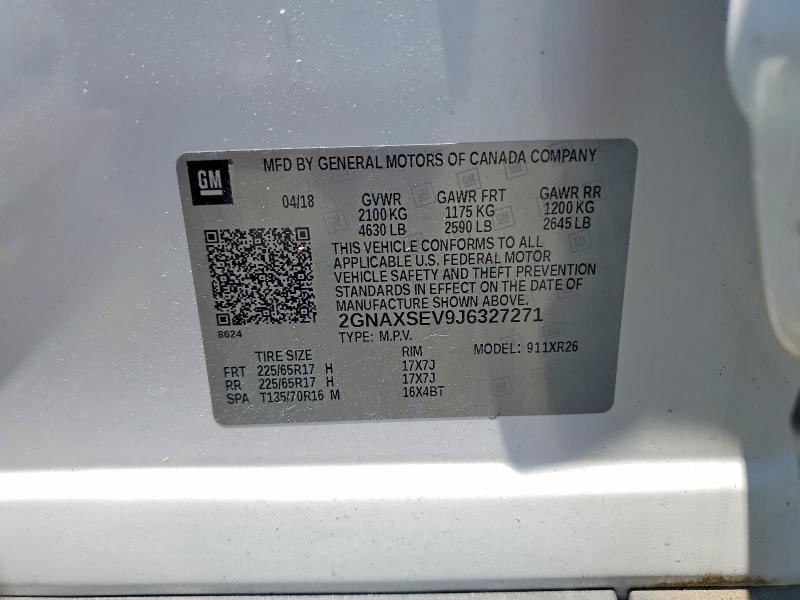 Продаж на аукціоні авто 2018 Chevrolet Equinox, vin: 2GNAXSEV9J6327271, номер лоту: 59672066