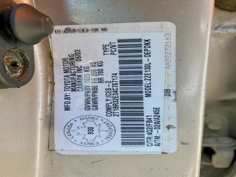 60164876 :رقم المزاد ، 2T1BR32E34C787174 vin ، 2004 Toyota Corolla مزاد بيع