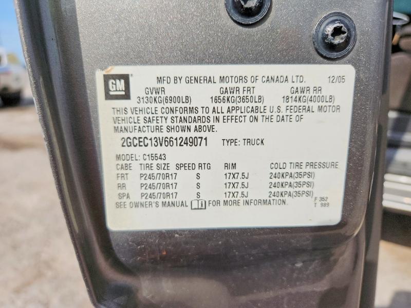 60031406 :رقم المزاد ، 2GCEC13V661249071 vin ، 2006 Chevrolet Silverado مزاد بيع