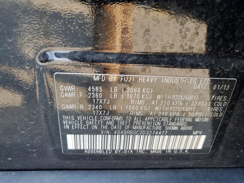 63046716 :رقم المزاد ، 4S4BRBSC2D3274477 vin ، 2013 Subaru Outback مزاد بيع