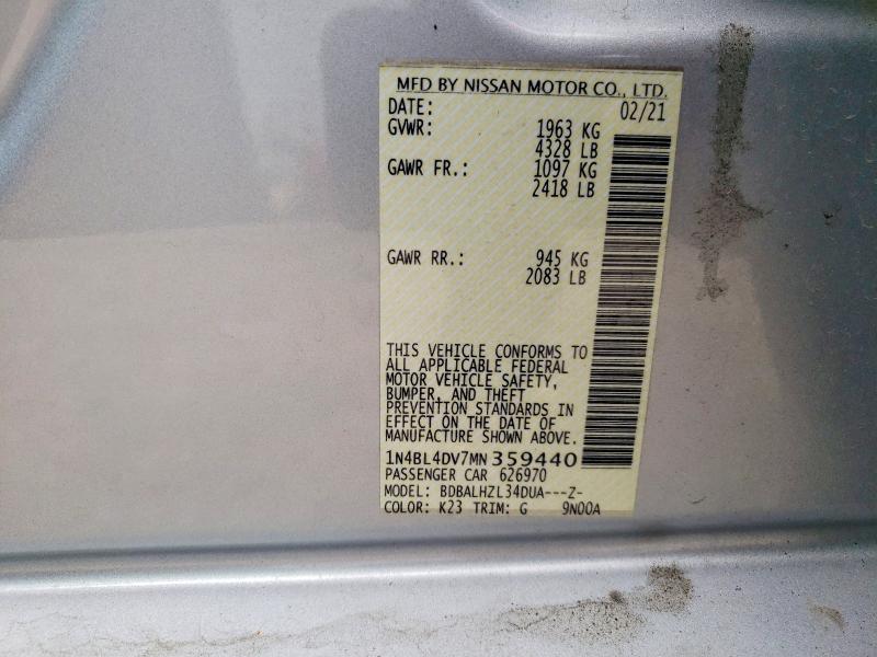 Aukcja sprzedaży 2021 Nissan Altima, vin: 1N4BL4DV7MN359440, numer aukcji: 60185126