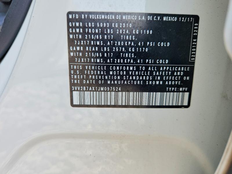 Продаж на аукціоні авто 2018 Volkswagen Tiguan, vin: 3VV2B7AX1JM097524, номер лоту: 63162756