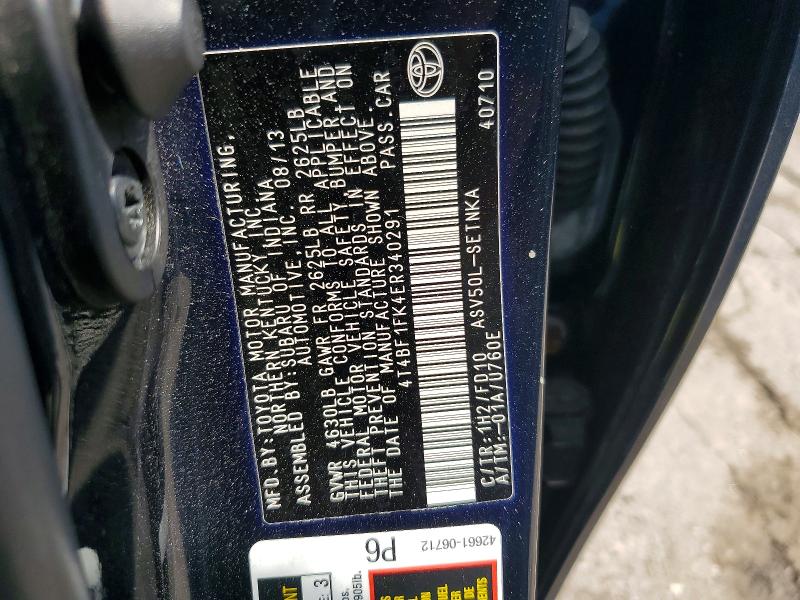 Aukcja sprzedaży 2014 Toyota Camry, vin: 4T4BF1FK4ER340291, numer aukcji: 58381956