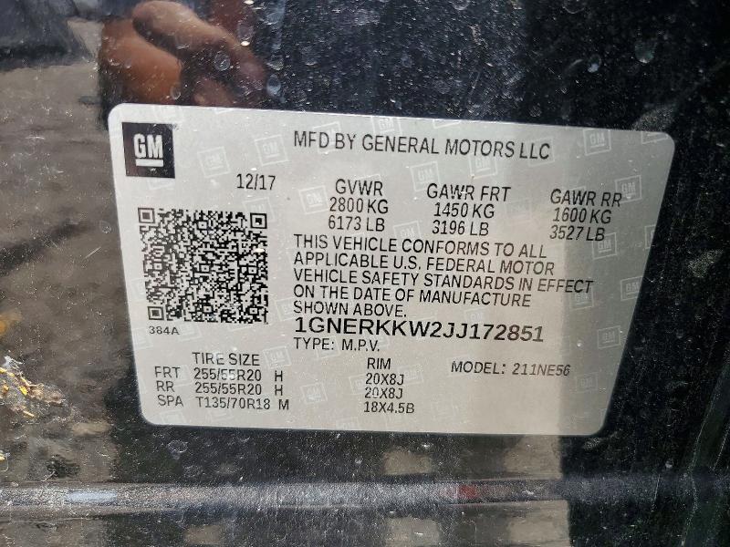 2018 Chevrolet Traverse მანქანა იყიდება აუქციონზე, vin: 1GNERKKW2JJ172851, აუქციონის ნომერი: 60976436