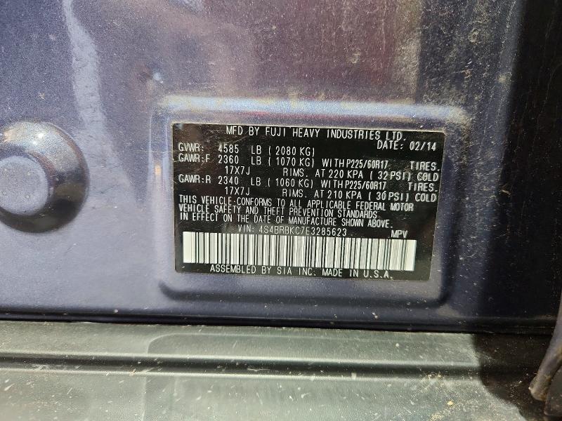 62037686 :رقم المزاد ، 4S4BRBKC7E3285623 vin ، 2014 Subaru Outback مزاد بيع