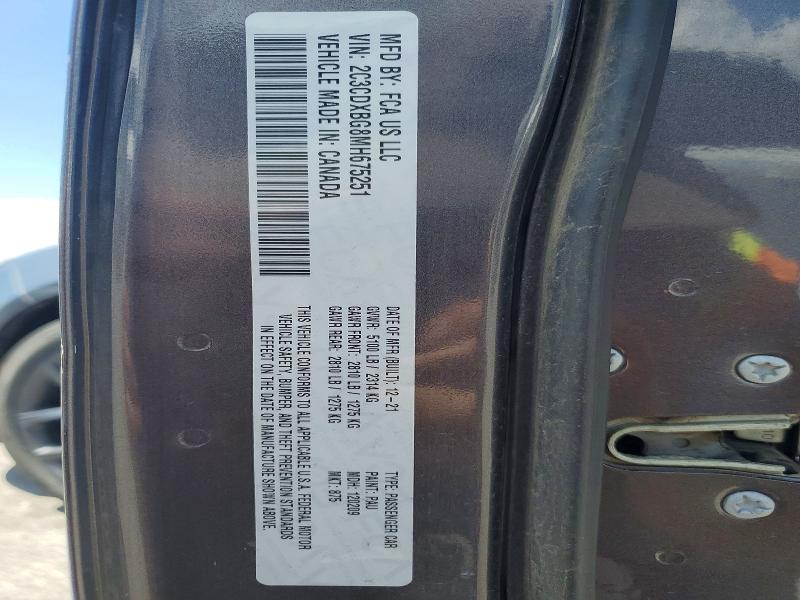 59833706 :رقم المزاد ، 2C3CDXBG8MH675251 vin ، 2021 Dodge Charger مزاد بيع