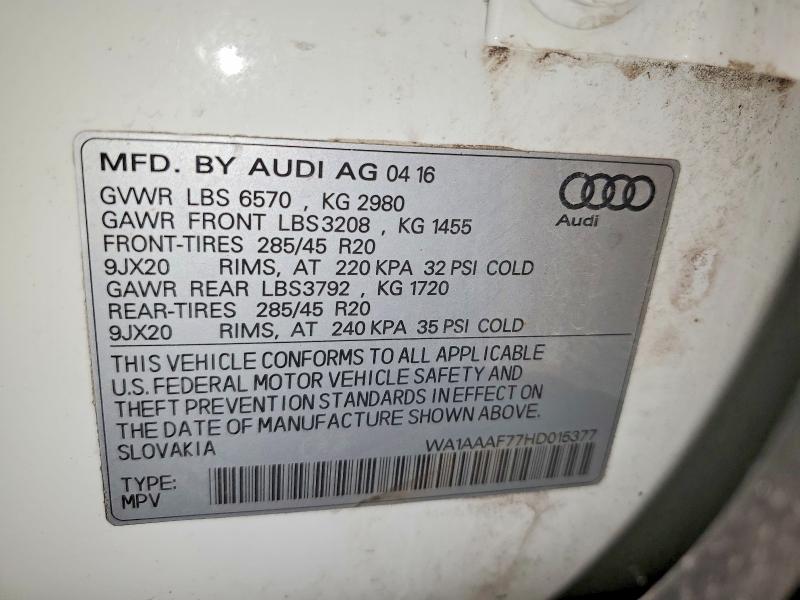 Продажа на аукционе авто 2017 Audi Q7, vin: WA1AAAF77HD015377, номер лота: 59869186