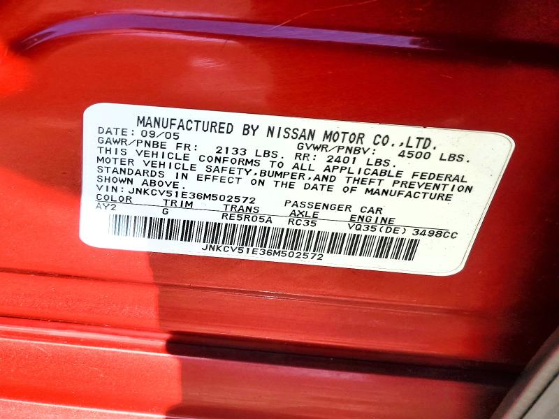 Продаж на аукціоні авто 2006 Infiniti G35, vin: JNKCV51E36M502572, номер лоту: 61249176