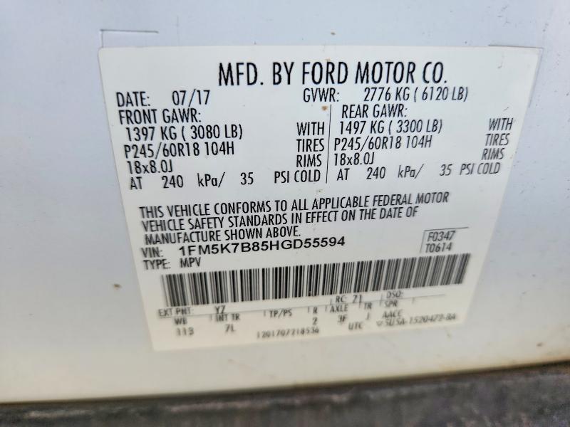 2017 Ford Explorer მანქანა იყიდება აუქციონზე, vin: 1FM5K7B85HGD55594, აუქციონის ნომერი: 61747876