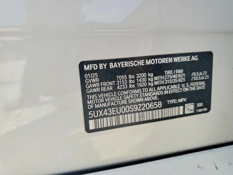 62701436 :رقم المزاد ، 5UX43EU00S9Z20658 vin ، 2025 Bmw X5 مزاد بيع
