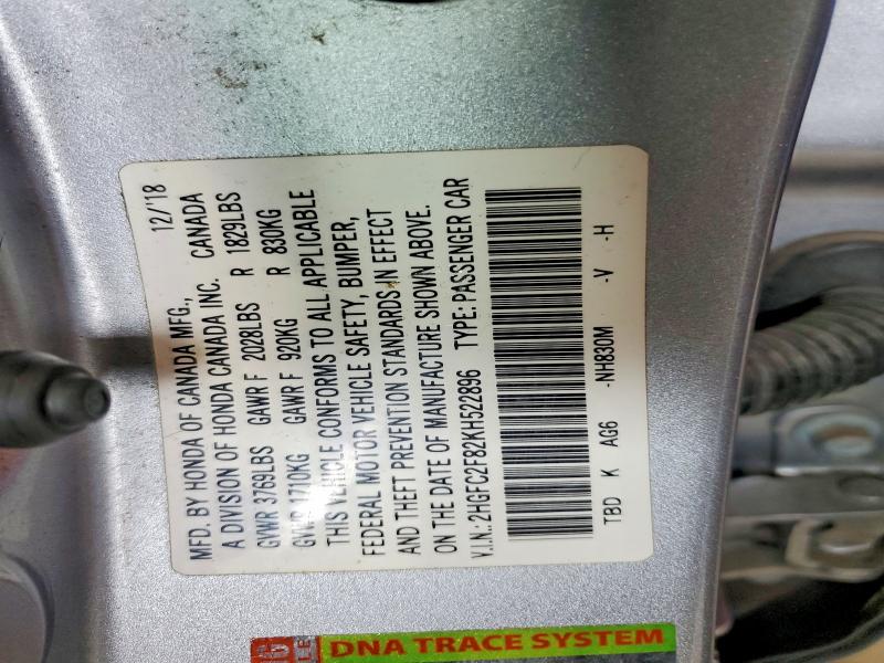 Aukcja sprzedaży 2019 Honda Civic, vin: 2HGFC2F82KH522896, numer aukcji: 60299836