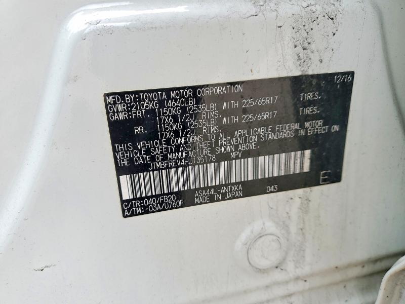 62161376 :رقم المزاد ، JTMBFREV4HJ135178 vin ، 2017 Toyota Rav4 مزاد بيع