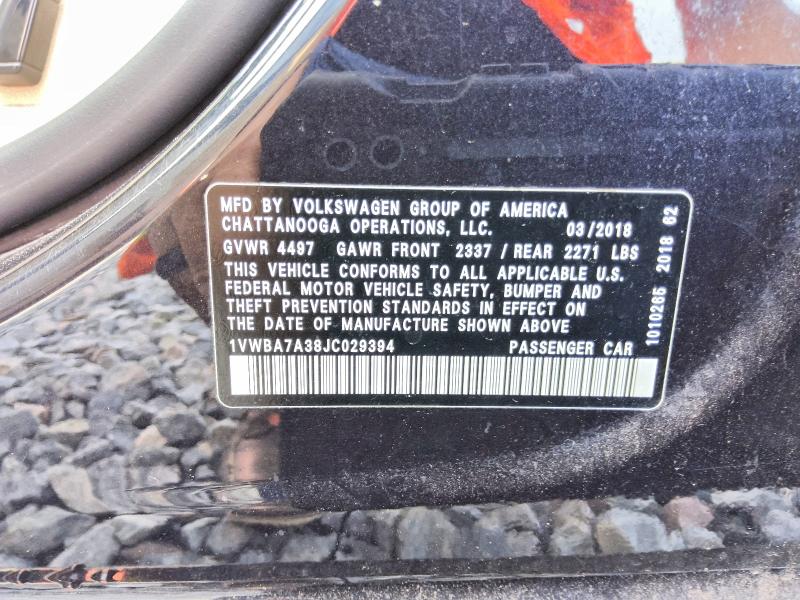 61229216 :رقم المزاد ، 1VWBA7A38JC029394 vin ، 2018 Volkswagen Passat مزاد بيع