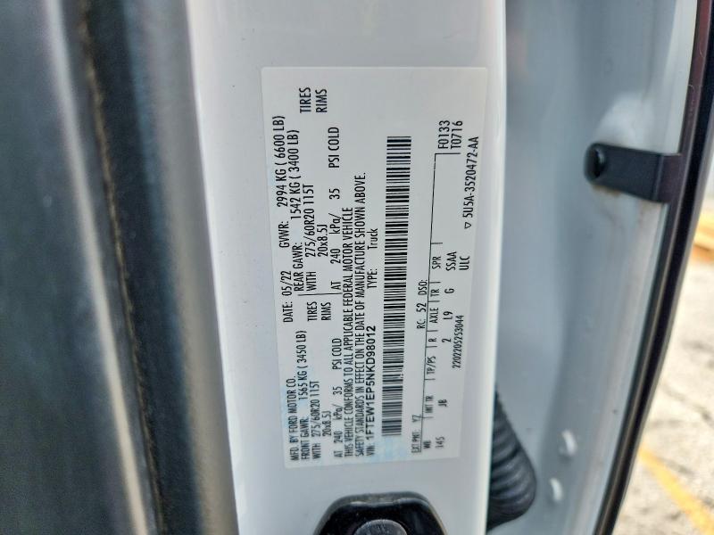 Продаж на аукціоні авто 2022 Ford F150, vin: 1FTEW1EP5NKD98012, номер лоту: 62457856