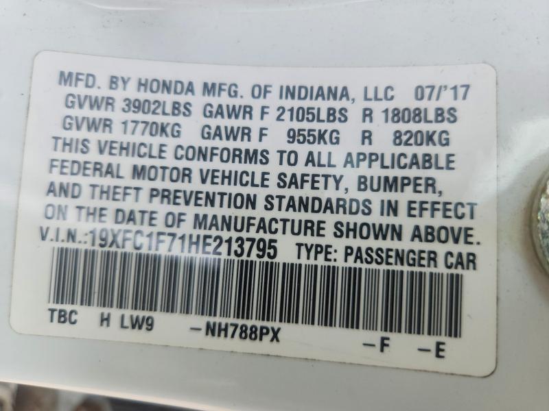 60156616 :رقم المزاد ، 19XFC1F71HE213795 vin ، 2017 Honda Civic مزاد بيع