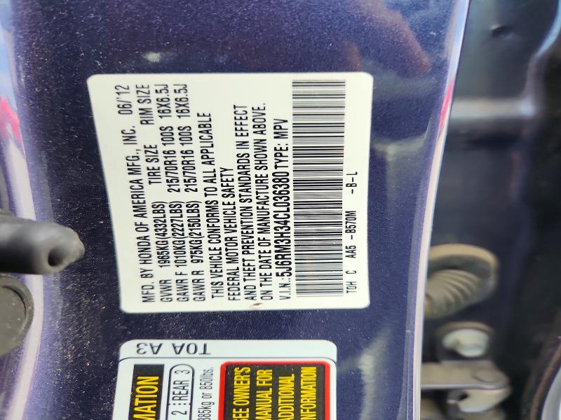 Продаж на аукціоні авто 2012 Honda Cr-v, vin: 5J6RM3H34CL036380, номер лоту: 61762856