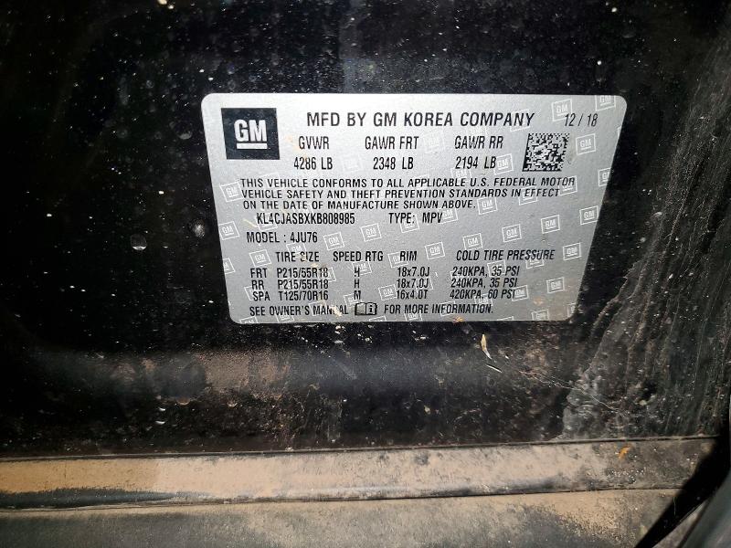60738616 :رقم المزاد ، KL4CJASBXKB808985 vin ، 2019 Buick Encore مزاد بيع