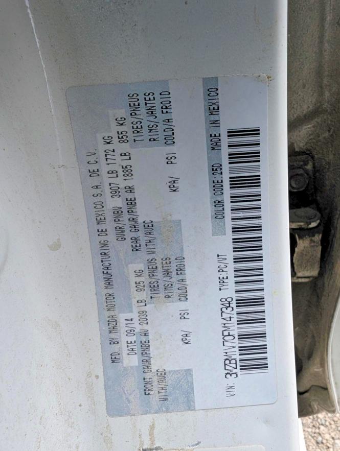 60945896 :رقم المزاد ، 3MZBM1V70FM147348 vin ، 2015 Mazda 3 مزاد بيع