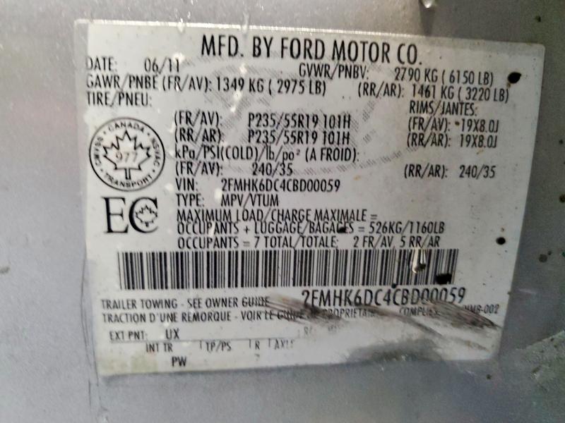 76493475 :رقم المزاد ، 2FMHK6DC4CBD00059 vin ، 2012 Ford Flex مزاد بيع