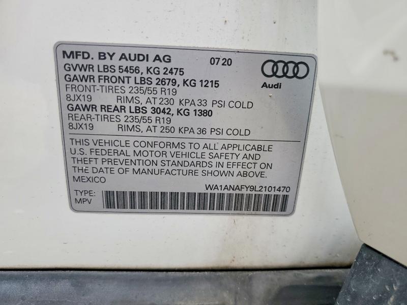 59944826 :رقم المزاد ، WA1ANAFY9L2101470 vin ، 2020 Audi Q5 مزاد بيع