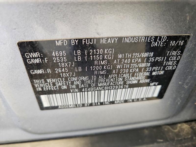Aukcja sprzedaży 2017 Subaru Outback, vin: 4S4BSANC8H3293616, numer aukcji: 60194356