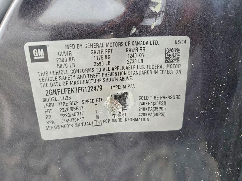 60764876 :رقم المزاد ، 2GNFLFEK7F6102479 vin ، 2015 Chevrolet Equinox مزاد بيع