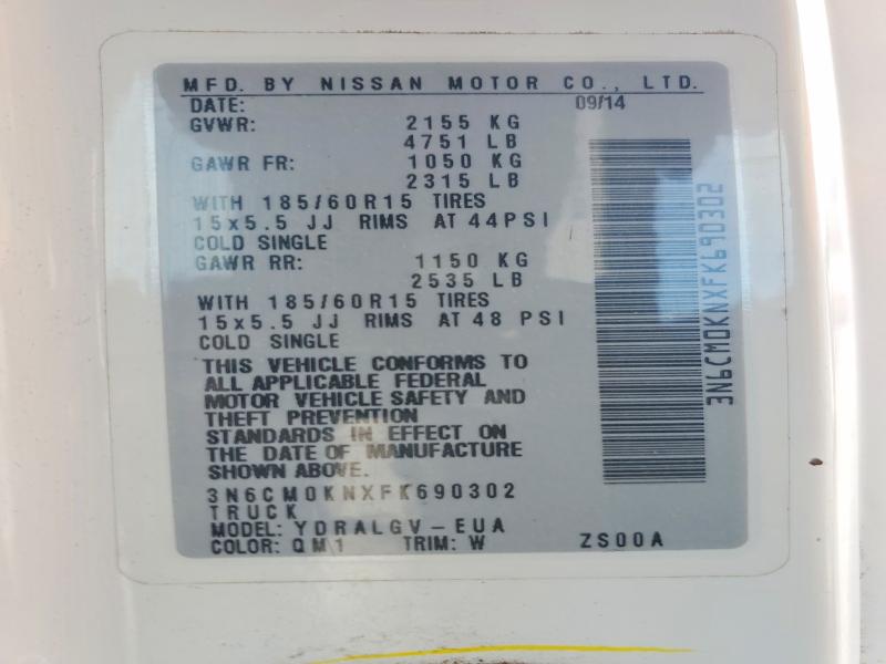 Aukcja sprzedaży 2015 Nissan Nv200, vin: 3N6CM0KNXFK690302, numer aukcji: 60463326