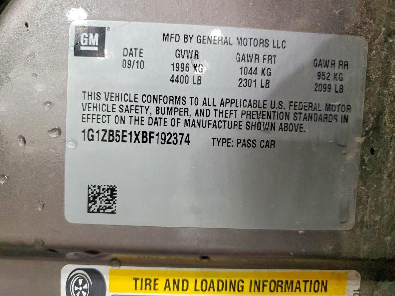 59275106 :رقم المزاد ، 1G1ZB5E1XBF192374 vin ، 2011 Chevrolet Malibu مزاد بيع