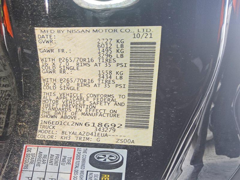 2022 Nissan Frontier მანქანა იყიდება აუქციონზე, vin: 1N6ED1CL2NN618692, აუქციონის ნომერი: 59803956