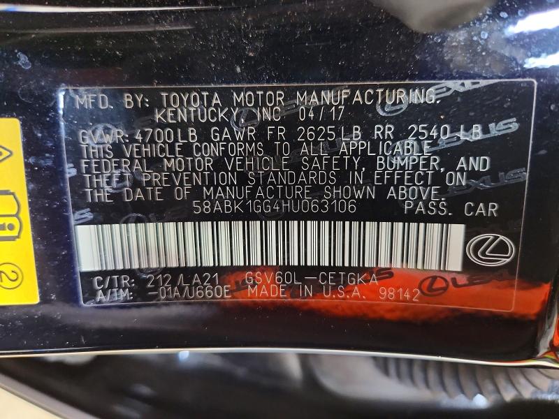 Auction sale of the 2017 Lexus Es, vin: 58ABK1GG4HU063106, lot number: 59594296