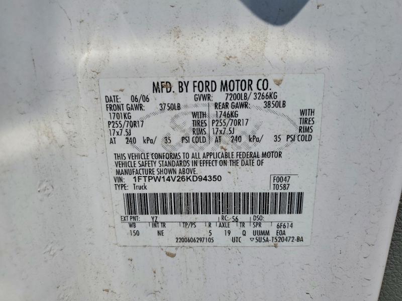 Продаж на аукціоні авто 2006 Ford F150, vin: 1FTPW14V26KD94350, номер лоту: 61384026