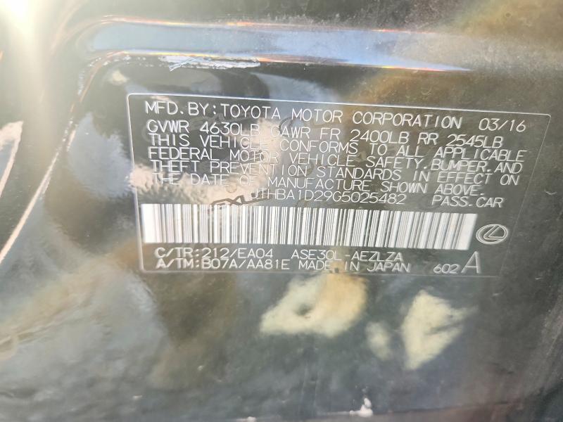 59914166 :رقم المزاد ، JTHBA1D29G5025482 vin ، 2016 Lexus Is مزاد بيع