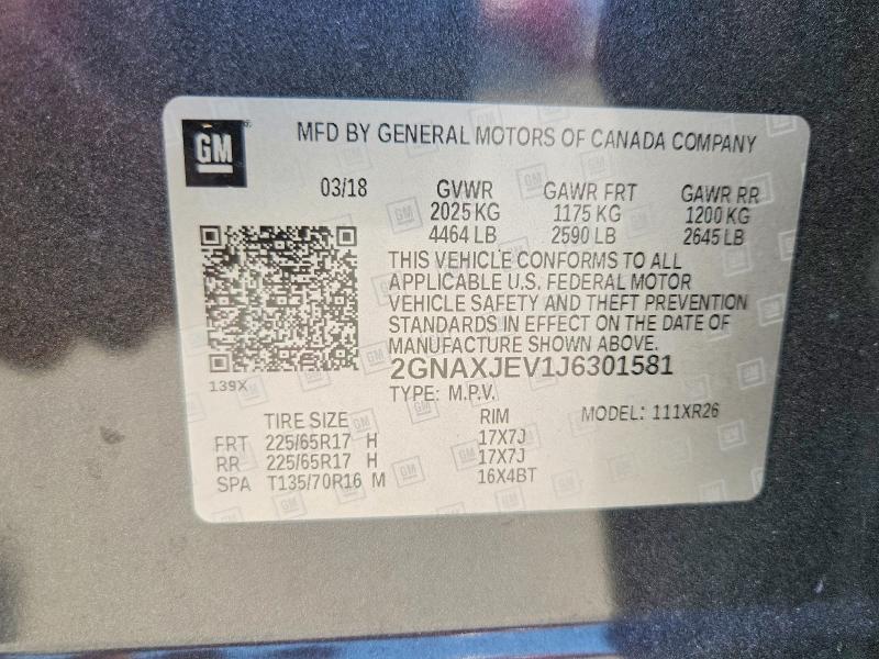 Продажа на аукционе авто 2018 Chevrolet Equinox, vin: 2GNAXJEV1J6301581, номер лота: 63385096