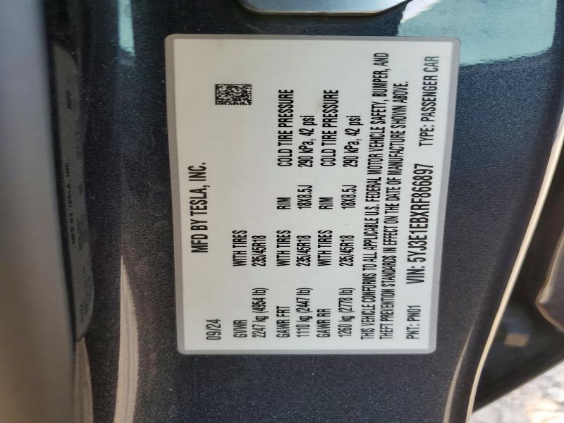 Aukcja sprzedaży 2024 Tesla Model 3, vin: 5YJ3E1EBXRF866897, numer aukcji: 62354516