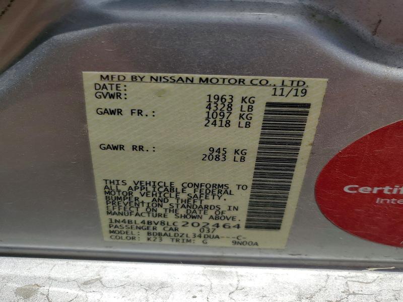 2020 Nissan Altima მანქანა იყიდება აუქციონზე, vin: 1N4BL4BV8LC202464, აუქციონის ნომერი: 61525716