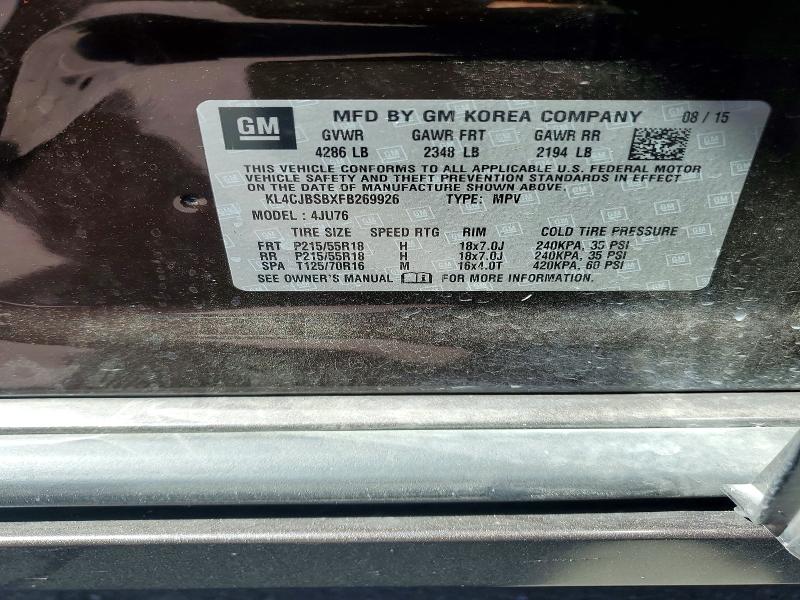 2015 Buick Encore მანქანა იყიდება აუქციონზე, vin: KL4CJBSBXFB269926, აუქციონის ნომერი: 63179646