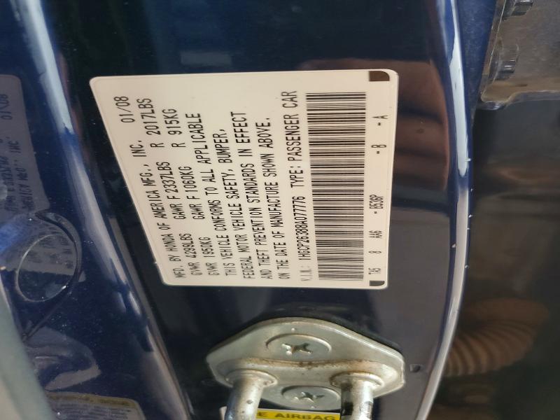 2008 Honda Accord მანქანა იყიდება აუქციონზე, vin: 1HGCP26388A077776, აუქციონის ნომერი: 62140586