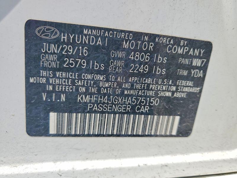 Продажа на аукционе авто 2017 Hyundai Azera, vin: KMHFH4JGXHA575150, номер лота: 62395496