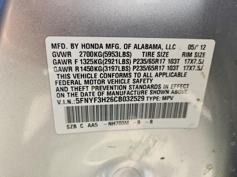Продажа на аукционе авто 2012 Honda Pilot, vin: 5FNYF3H26CB032529, номер лота: 61953436