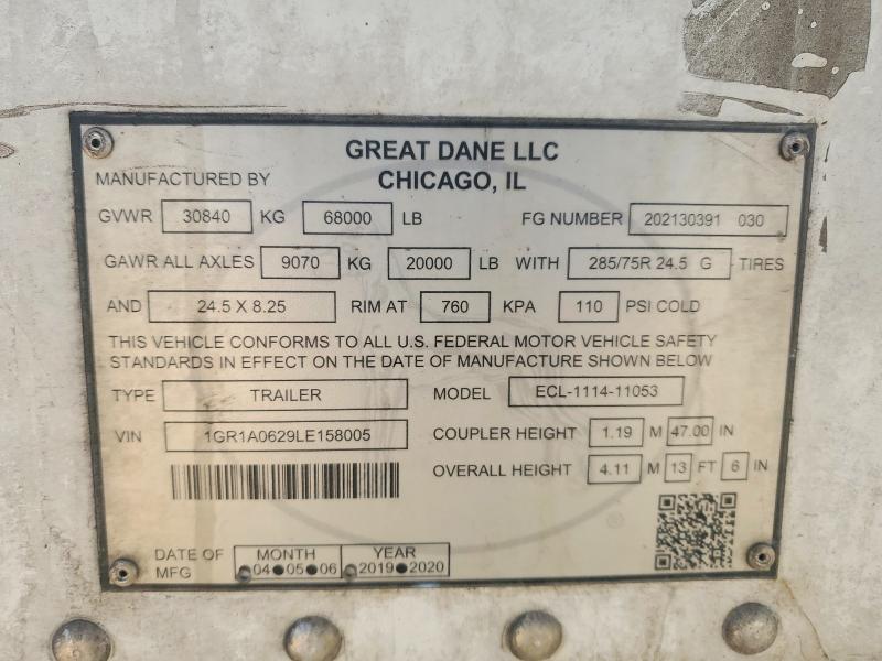 Продажа на аукционе авто 2020 Great Dane Refrigerated Dry Fre, vin: 1GR1A0629LE158005, номер лота: 57655176
