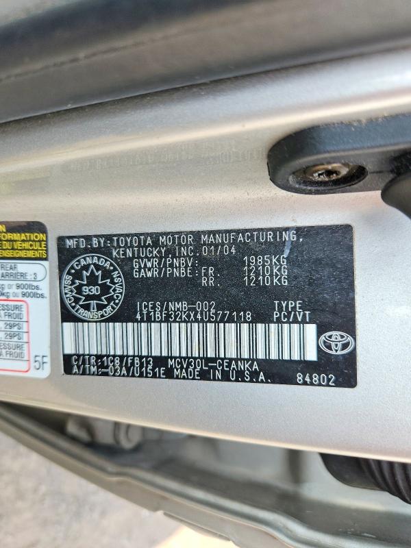 2004 Toyota Camry მანქანა იყიდება აუქციონზე, vin: 4T1BF32KX4U577118, აუქციონის ნომერი: 60835436