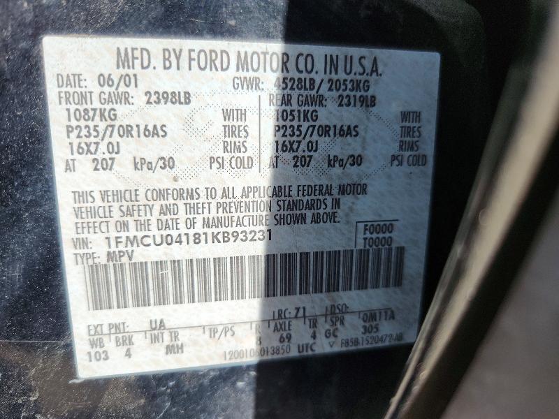 60639826 :رقم المزاد ، 1FMCU04181KB93231 vin ، 2001 Ford Escape مزاد بيع