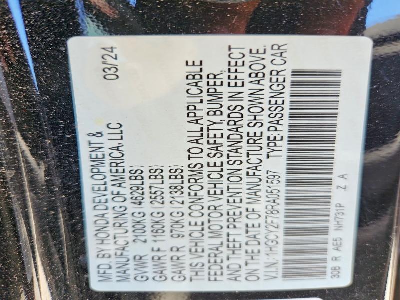 Продажа на аукционе авто 2024 Honda Accord, vin: 1HGCY2F78RA051597, номер лота: 60410876