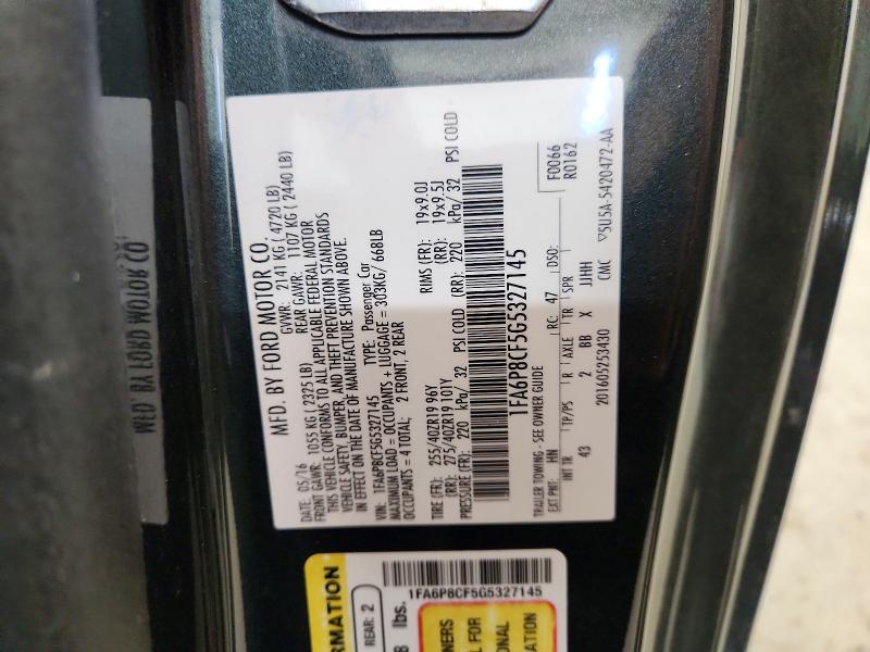 63222486 :رقم المزاد ، 1FA6P8CF5G5327145 vin ، 2016 Ford Mustang مزاد بيع