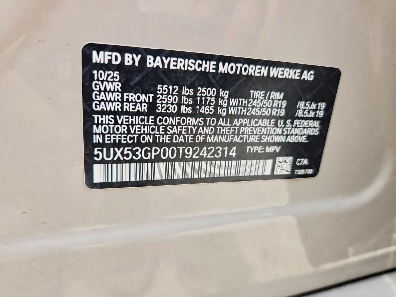 63288756 :رقم المزاد ، 5UX53GP00T9242314 vin ، 2026 Bmw X3 مزاد بيع