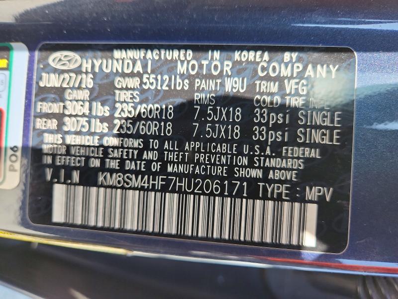 59615026 :رقم المزاد ، KM8SM4HF7HU206171 vin ، 2017 Hyundai Santa Fe مزاد بيع
