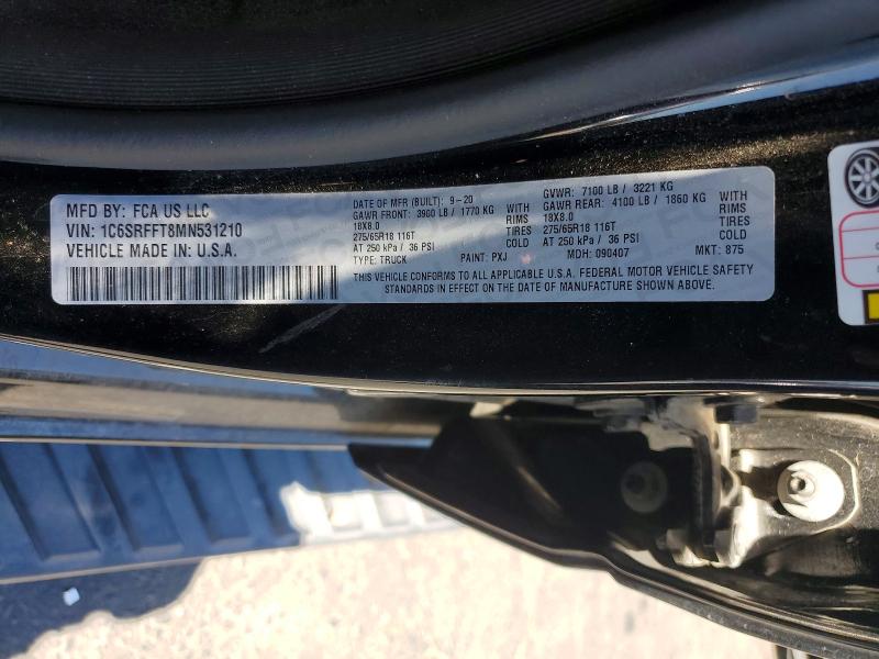 Продажа на аукционе авто 2021 Ram 1500, vin: 1C6SRFFT8MN531210, номер лота: 62723916