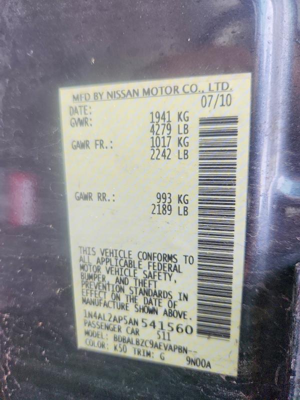 62426206 :رقم المزاد ، 1N4AL2AP5AN541560 vin ، 2010 Nissan Altima مزاد بيع