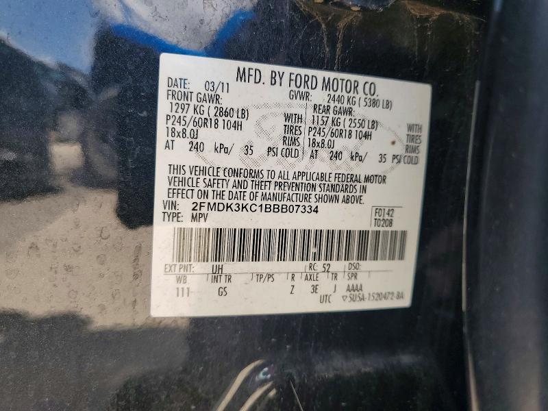 Продажа на аукционе авто 2011 Ford Edge, vin: 2FMDK3KC1BBB07334, номер лота: 59142746