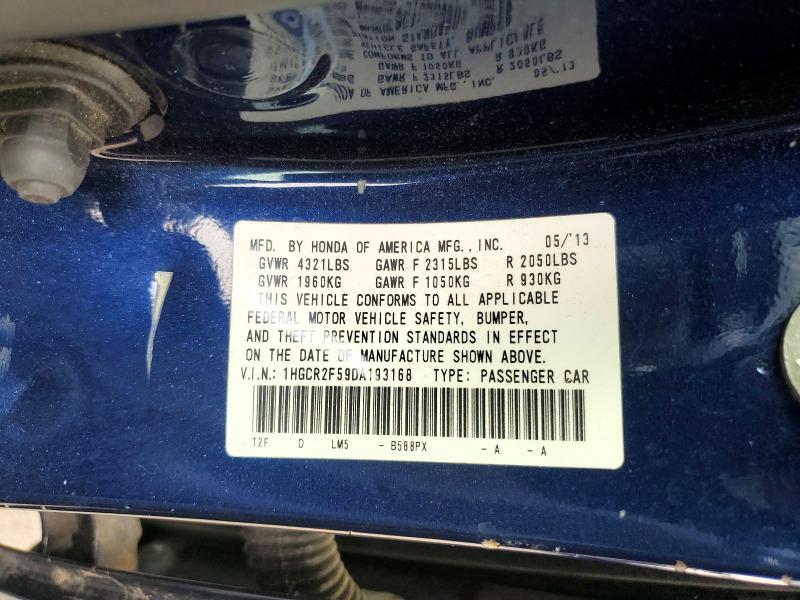 2013 Honda Accord მანქანა იყიდება აუქციონზე, vin: 1HGCR2F59DA193168, აუქციონის ნომერი: 62027376
